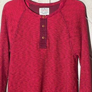 Lucky Brand Dark Red Thermal Long Sleeve Henley Shirt - mens M button waffle Y2K